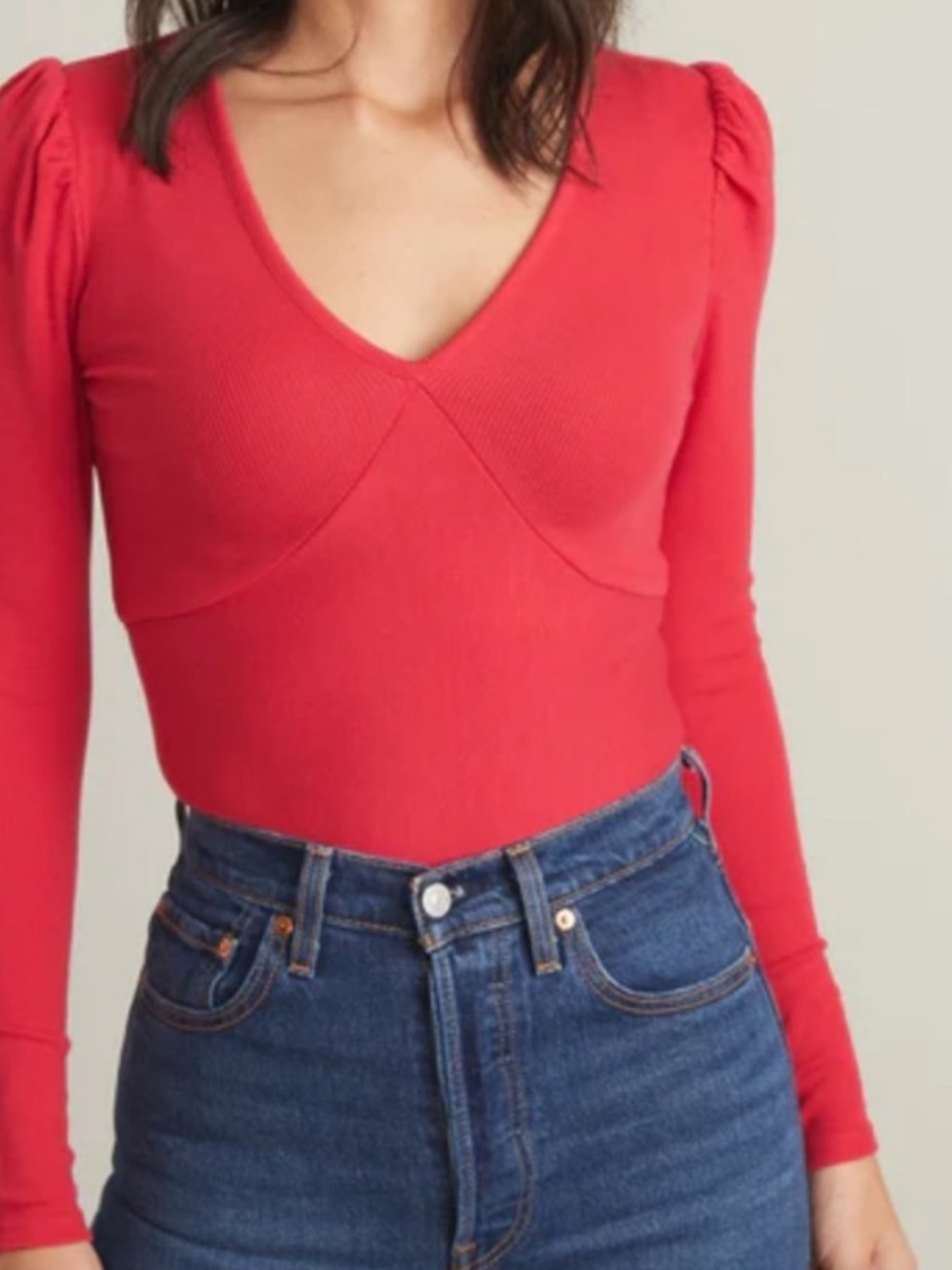 Marine Layer Pink Lexi Ribbed Long Sleeve V-Neck Top Small